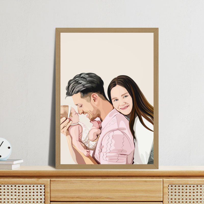 Custom Family Portrait Gift Framed - Handmade personalised portrait - Digital or Framed