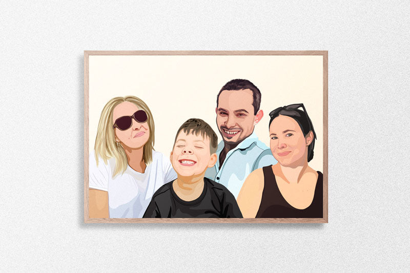 Custom Family Portrait Gift Framed - Handmade personalised portrait - Digital or Framed