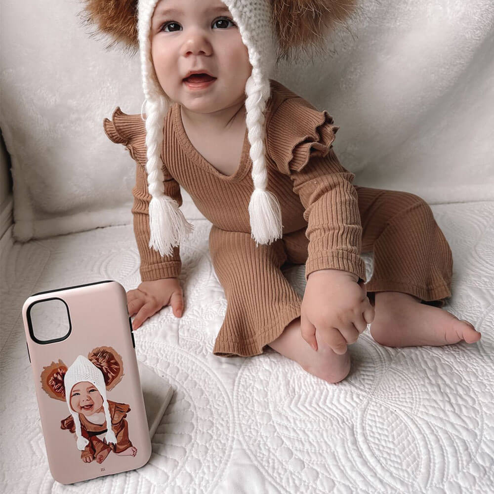 Custom Baby Illustrated Phone Cases in Beige - Tough Matte Custom Phone Cover