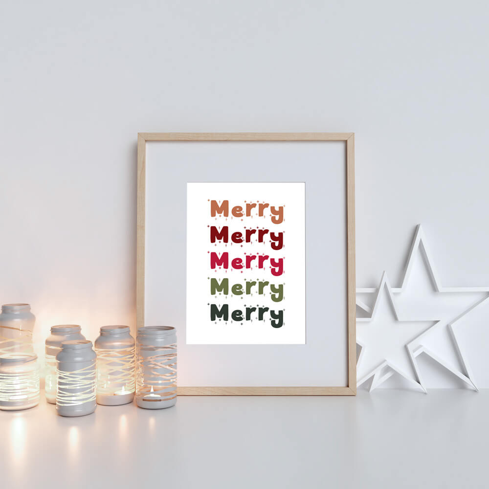 Merry merry merry art print - Colorful Christmas Decor - Print or Framed
