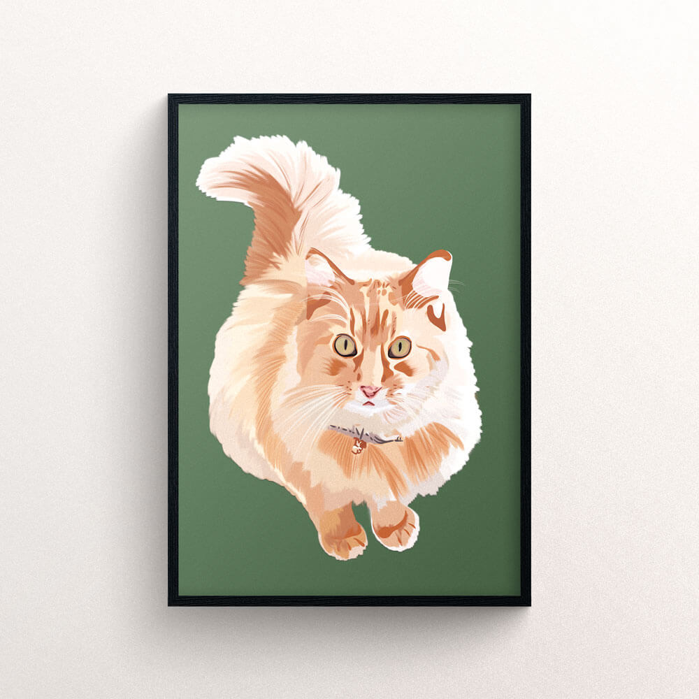 Custom cat portrait with black frame and text - New Age Walls