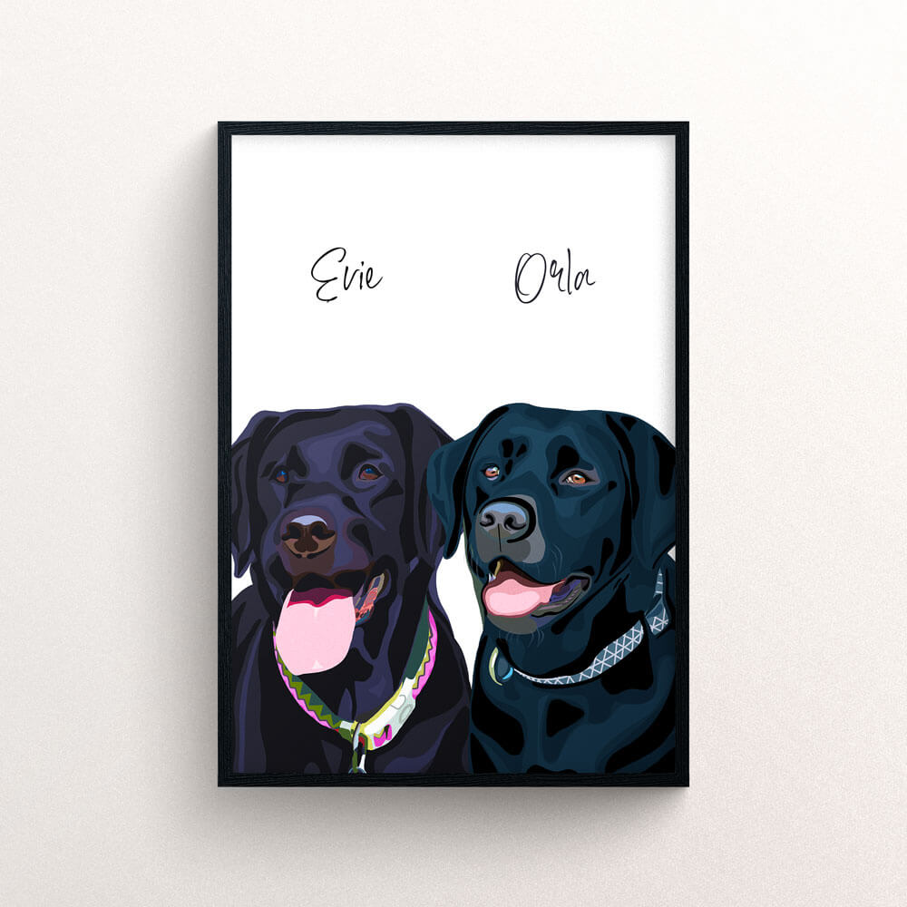 Custom labrador portrait with black frame and text - New Age Walls