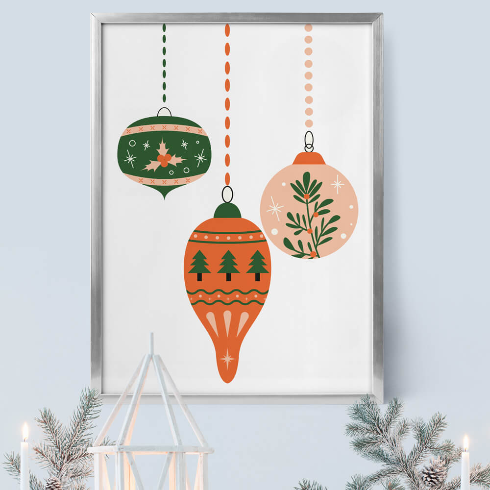 Christmas Tree Ornaments - Christmas Baubles Print - Print or Framed