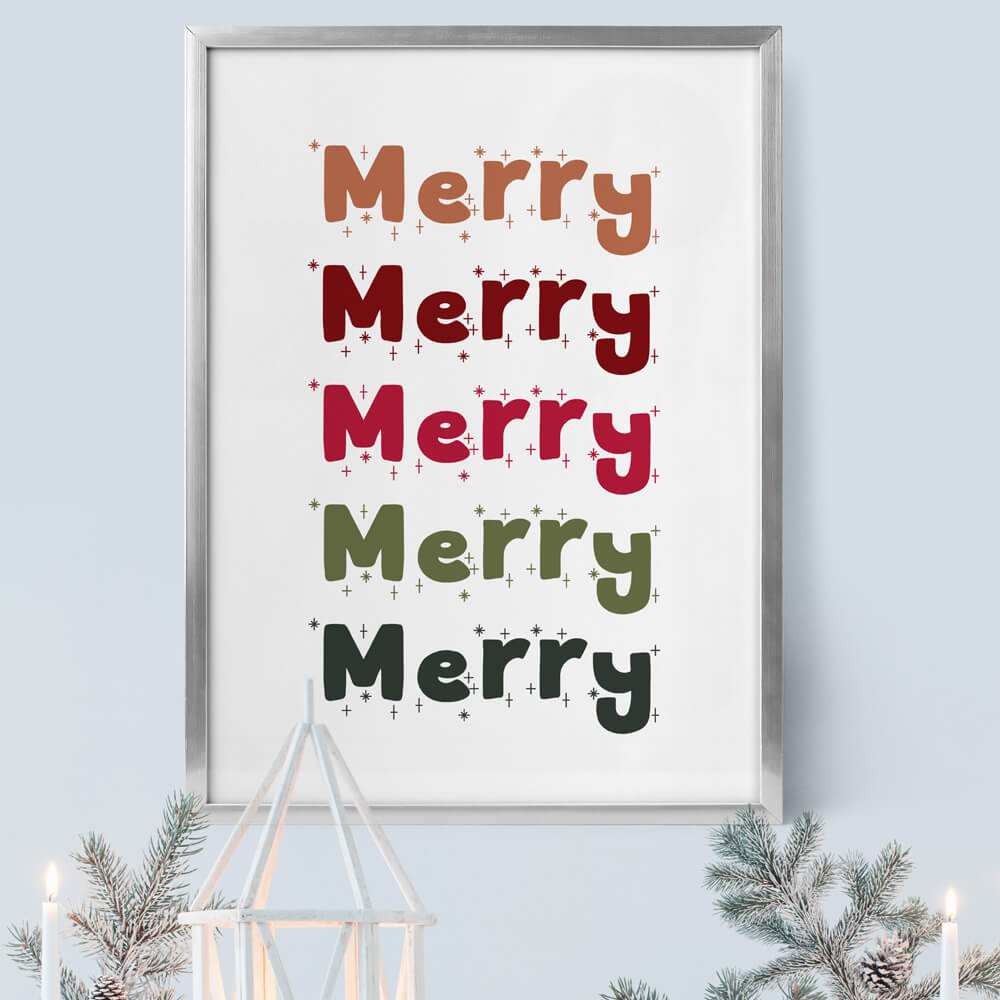 Merry merry merry art print - Colorful Christmas Decor - Print or Framed