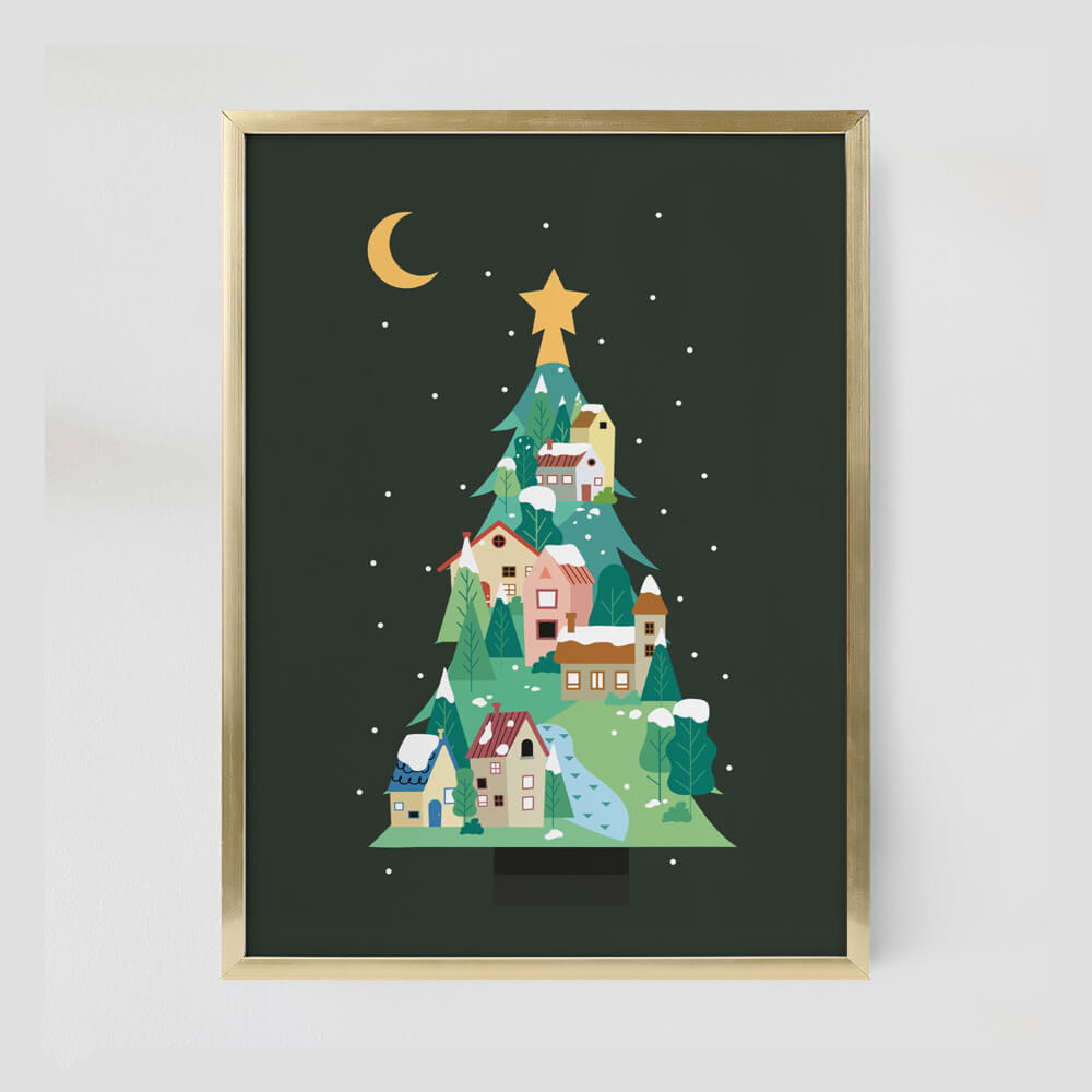 Christmas Tree Print - Modern Holiday Decor - Print or Framed
