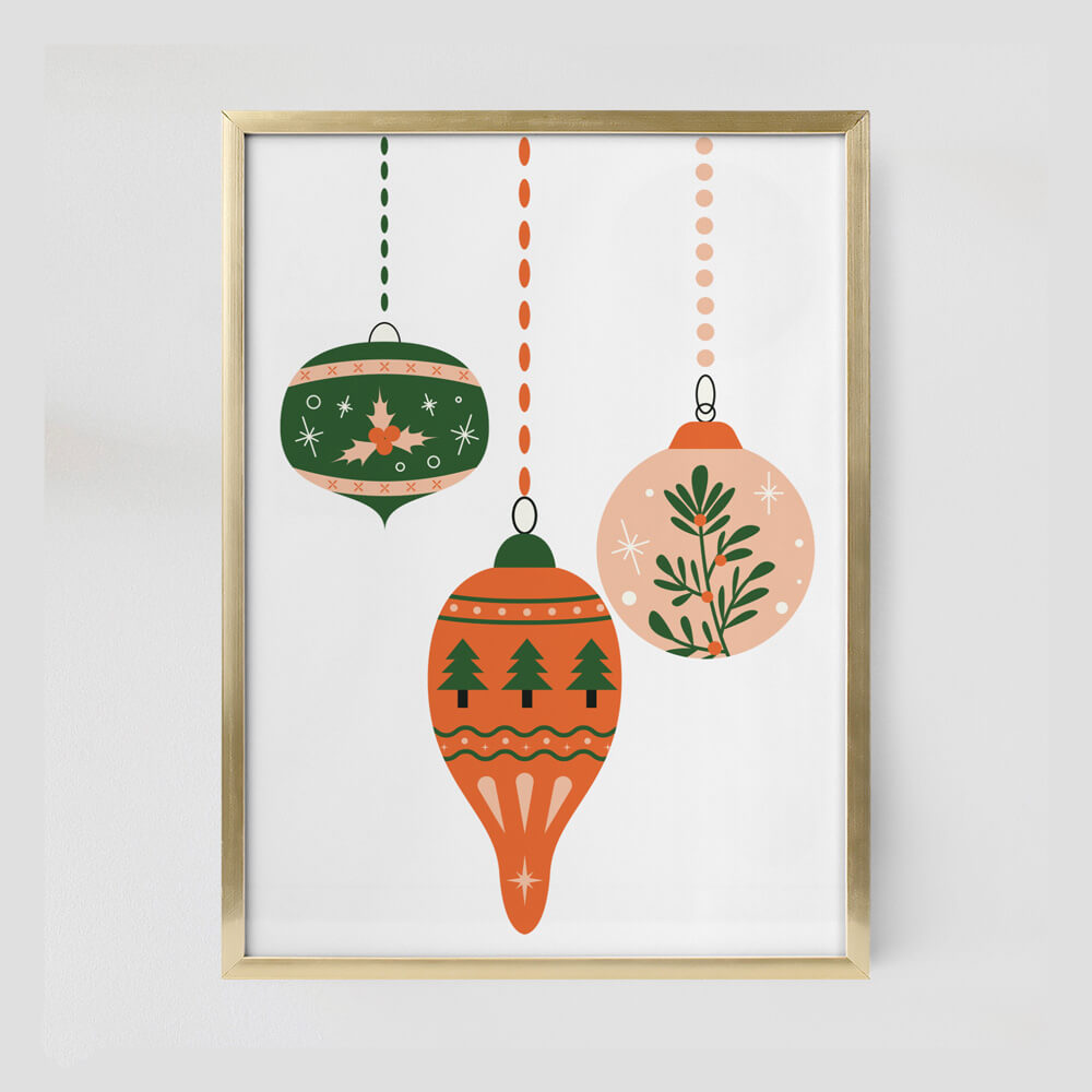 Christmas Tree Ornaments - Christmas Baubles Print - Print or Framed