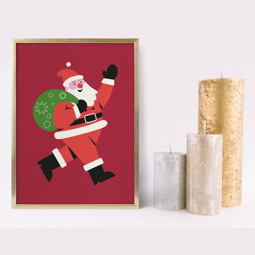 Santa Claus Christmas Print - Christmas Wall Art - Print or Framed
