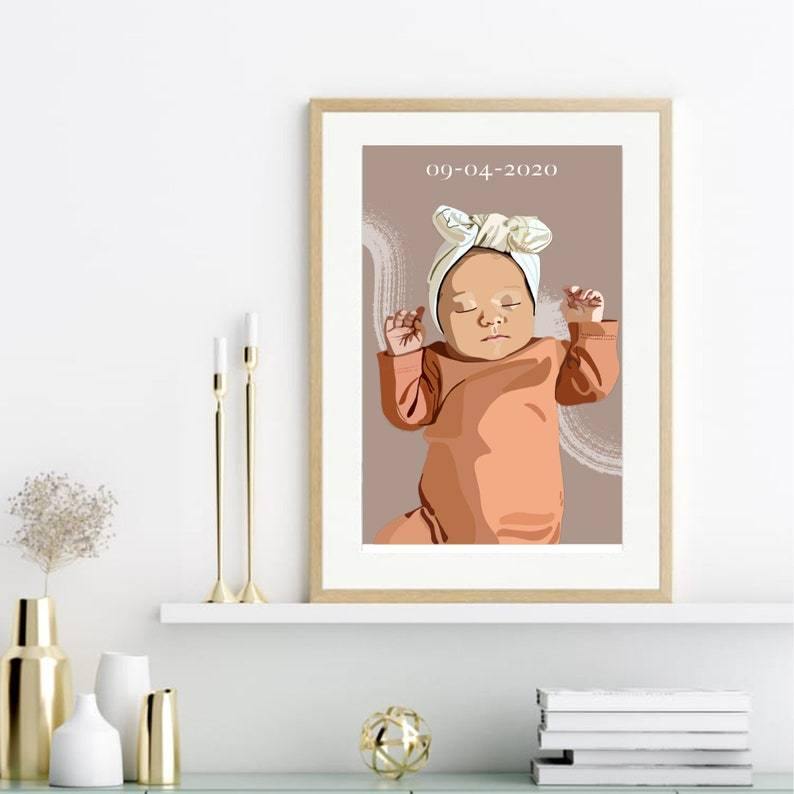 Custom Baby Portrait - Hand Made Illustrations - Digital or Framed - New Age Walls
